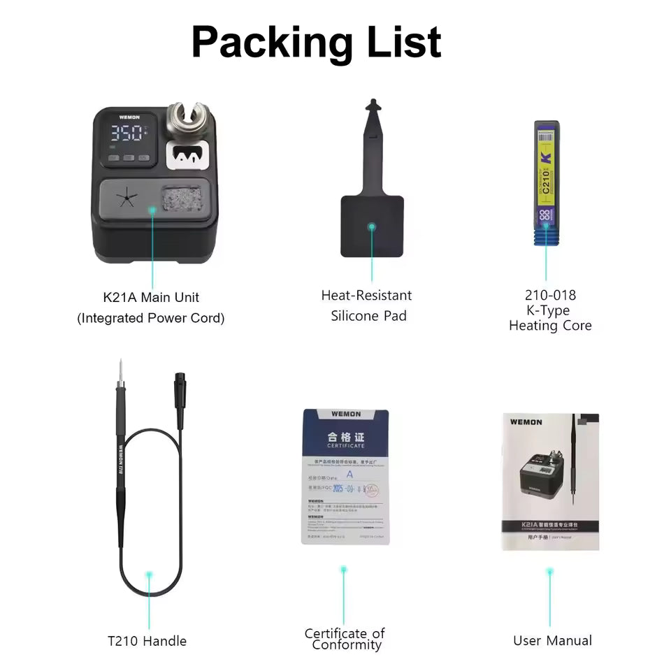 WEMON K21A 75W Smart Soldering Station – Portable T210 Iron for Precision Repair